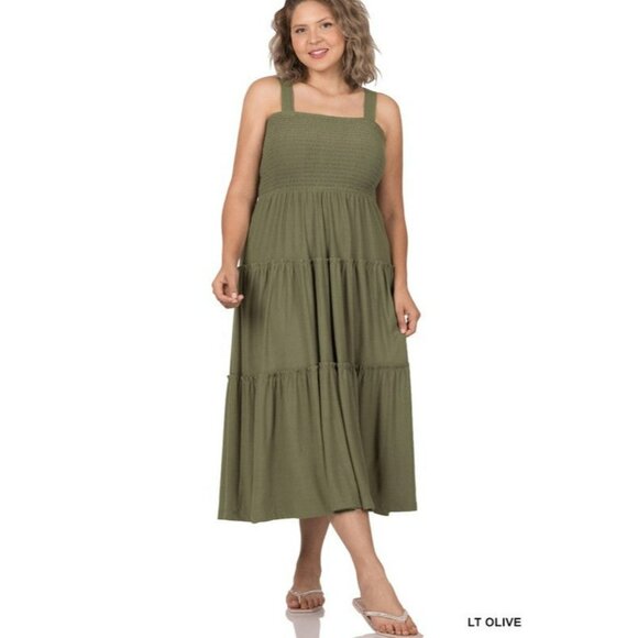 Plus Smocked Tiered Midi Dress - Picture 8 of 14